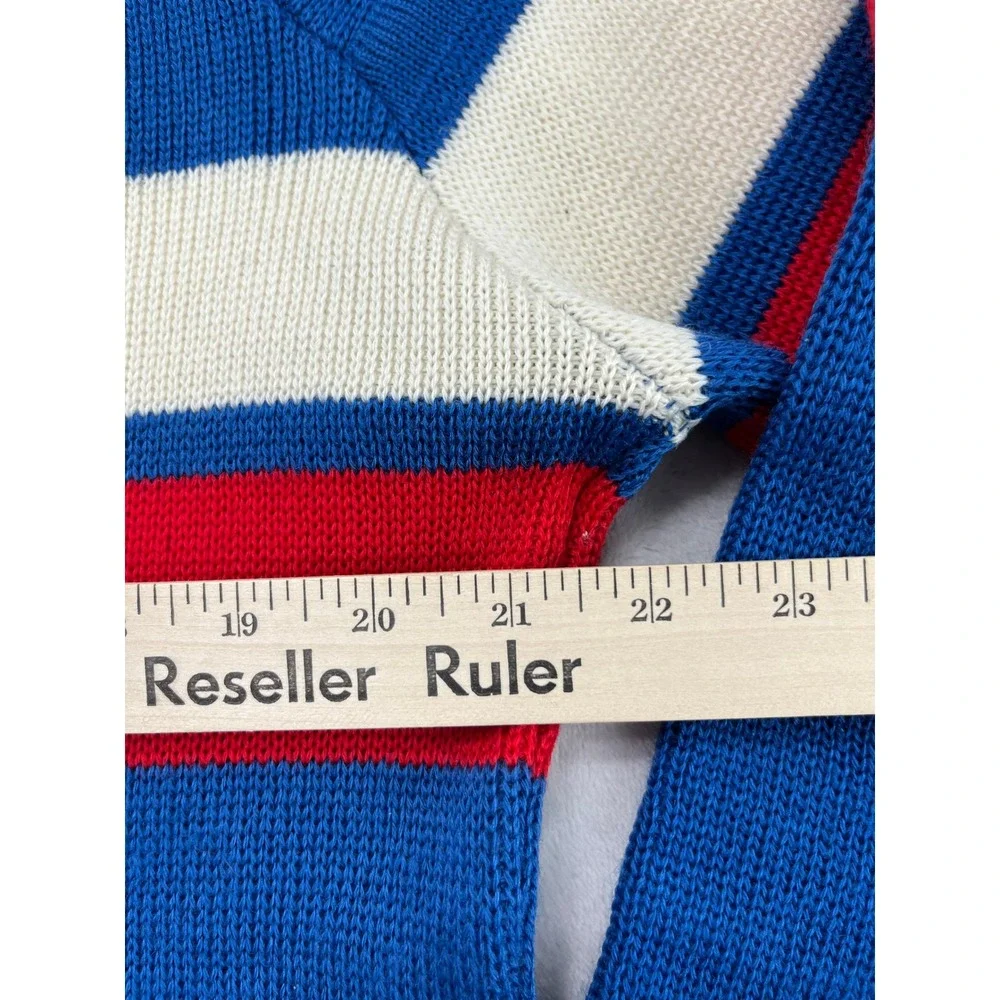 Vintage Demetre Sweater Men Medium Blue Striped Pure Virgin Wool Heavy Knit Ski